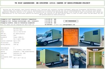 MB-SPRINTER (2016) CAMPER OF BEDRIJFSWAGEN-PROJECT beschikbaar voor biedingen