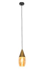 Moderne gouden hanglamp met amber glas - Nieuw in doos, Nieuw, Ophalen of Verzenden, Glas, 75 cm of meer