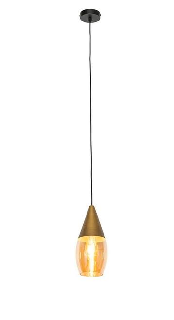 Moderne gouden hanglamp met amber glas - Nieuw in doos  beschikbaar voor biedingen