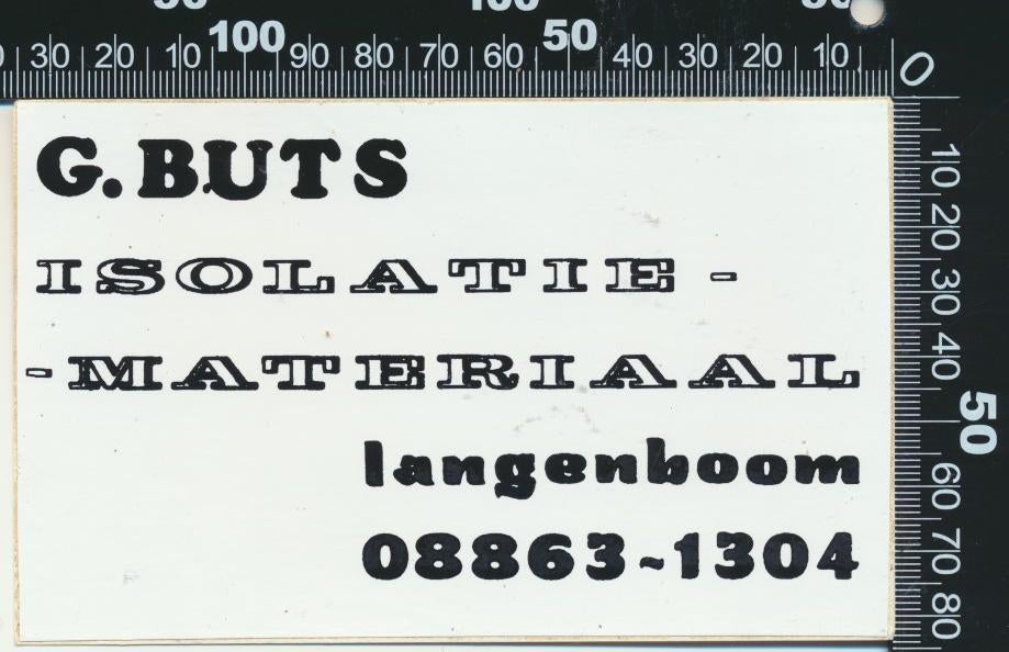 Sticker: Buts Isolatiemateriaal - Langenboom, Ophalen of Verzenden, Zo goed als nieuw, Bedrijf of Vereniging
