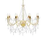 AANBIEDING | Kroonluchter met kralen 8 armen goud! GRATIS BE, Verzenden, Nieuw, Metaal, Minder dan 50 cm