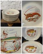 Set 8 vintage dinerborden Euro Porcelaine borden opdruk vis, Antiek en Kunst, Ophalen of Verzenden