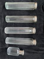 Vintage glazen parfumflesjes met zilveren doppen, Antiek en Kunst, Ophalen of Verzenden