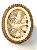 Vintage celluloid birdies broche op tak, Sieraden, Tassen en Uiterlijk, Broches, Overige materialen, 4 tot 7 cm, Wit, Zo goed als nieuw