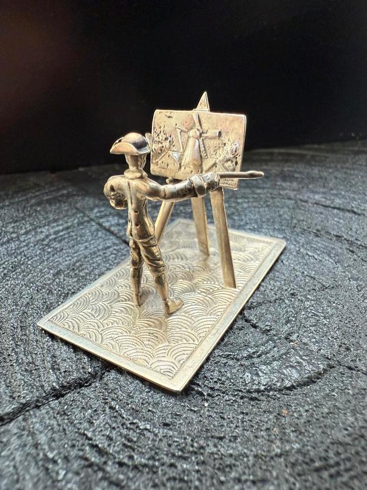 Zilveren miniatuur schilder met schilderij, Antiek en Kunst, Antiek | Goud en Zilver, Ophalen of Verzenden