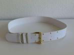 Vintage witte riem met goudkleurige studs en gesp maat 85, 80 tot 90 cm, 3 tot 5 cm, Wit, Heupriem