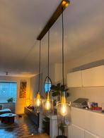 Hanglamp messing met smoke glas langwerpig 3-lichts - Vidra, Huis en Inrichting, Lampen | Hanglampen, Ophalen, Zo goed als nieuw