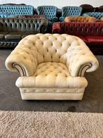 Chesterfield fauteuil , chesterfield club , fauteuil crème, 75 tot 100 cm, Gebruikt, Leer, Vintage