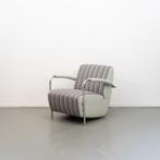 2x Leolux Scylla Fauteuil Laag Gestreepte Stof - Grijs Leer, Huis en Inrichting, Fauteuils, Metaal, 75 tot 100 cm, Ophalen of Verzenden