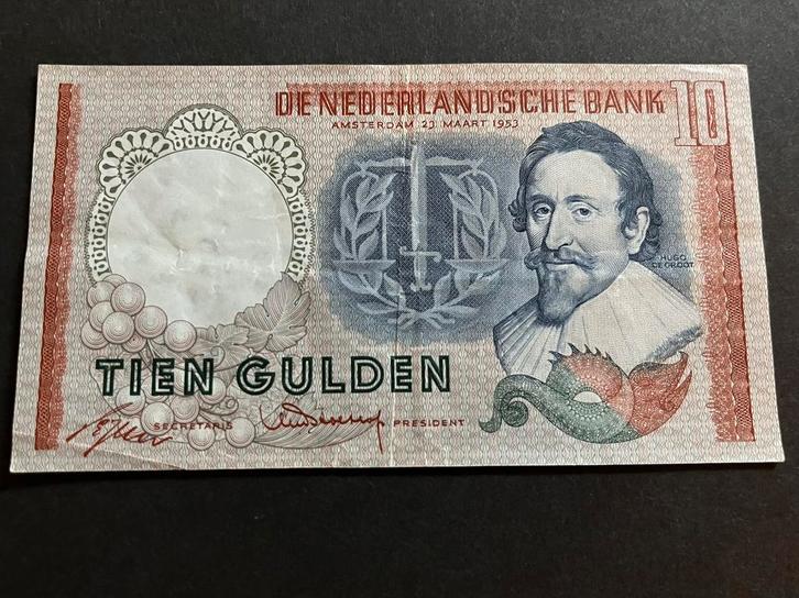 10 gulden Hugo de groot uit 1953, Postzegels en Munten, Bankbiljetten | Nederland, 10 gulden, Ophalen of Verzenden