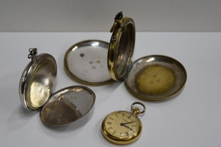 Vintage zakhorloge en twee zakhorlogekasten zilver, Antiek en Kunst, Antiek | Goud en Zilver, Zilver, Ophalen of Verzenden