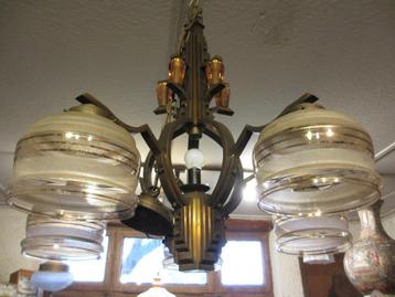 Antieke vintage aparte art deco hanglamp met glas ornamenten beschikbaar voor biedingen