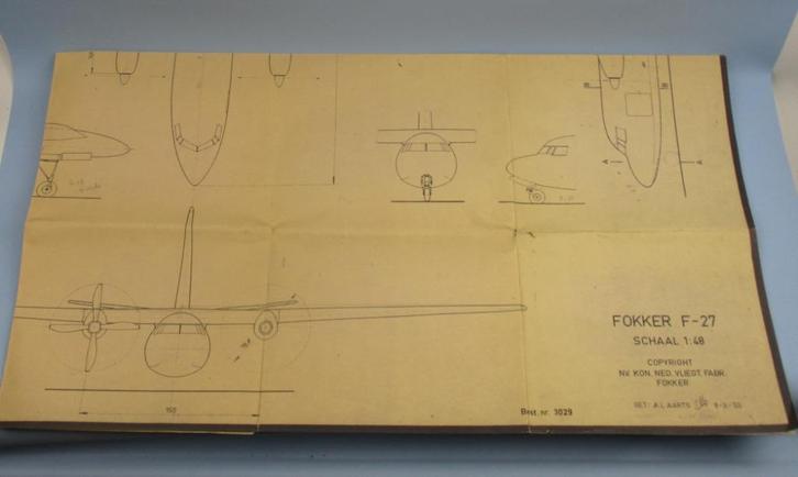 Fokker F - 27 schaal tekening 1: 48 uit 1955 origineel, Verzamelen, Luchtvaart en Vliegtuigspotten, Schaalmodel, Ophalen of Verzenden