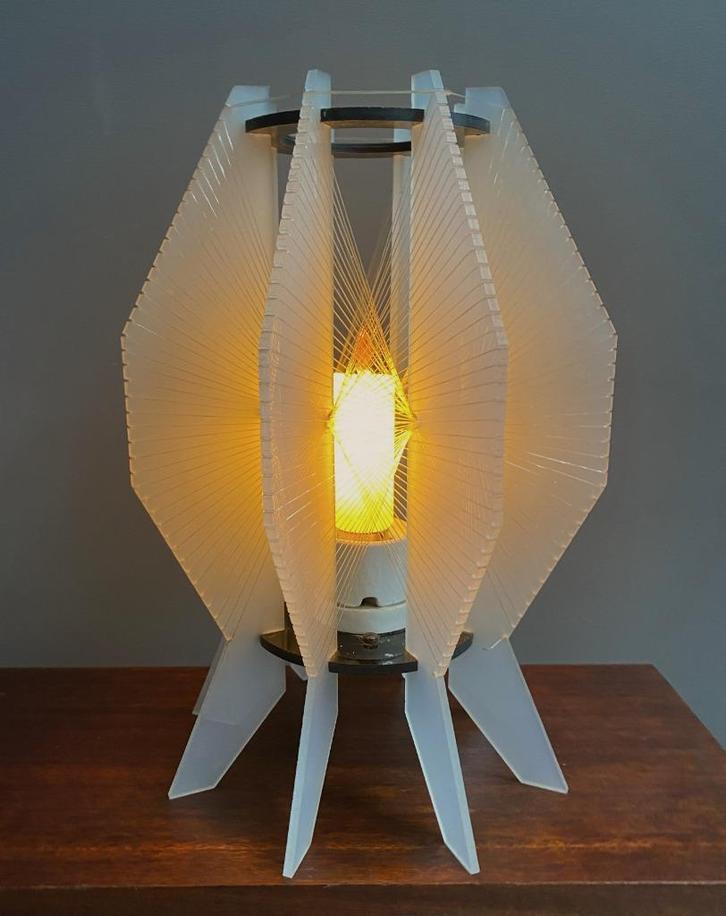 60 70 jaren Paul Secon Zeldzame tafel lamp wit & zwart nylon, Huis en Inrichting, Lampen | Tafellampen, Gebruikt, Minder dan 50 cm