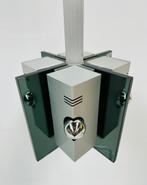 Vintage Italian Aluminum & Smoked Glass Pendant Lamp, 1970s., Ophalen, 50 tot 75 cm, Glas, Scoliari