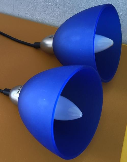 uniek! schattige blauwe glazen hanglampjes met led en snoer, Huis en Inrichting, Lampen | Hanglampen, Zo goed als nieuw, 75 cm of meer