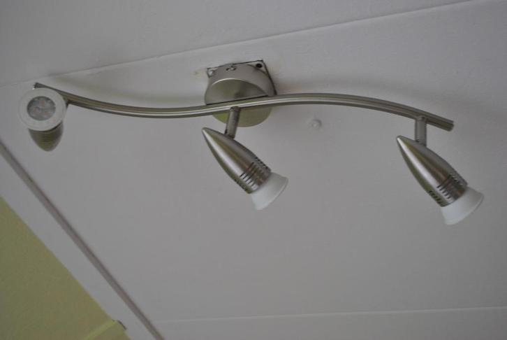 Plafondlamp met 3 draaibare spotje, rvs, Huis en Inrichting, Lampen | Plafondlampen, Gebruikt, Overige materialen, Ophalen of Verzenden