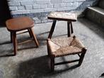 3 Vintage krukjes 1 biezen zitting/1melkkrukje/1 bewerkt, Ophalen, Hout