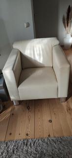 Crème leren fauteuil - Goed zittend!, Huis en Inrichting, Fauteuils, Gebruikt, 75 tot 100 cm, Ophalen of Verzenden, Metaal