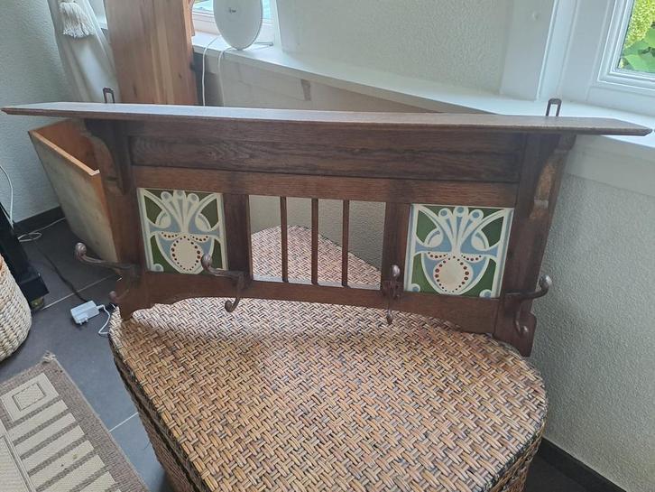 Art Deco Kapstok met Tegels, Huis en Inrichting, Woonaccessoires | Kapstokken, Gebruikt, Wandkapstok, Minder dan 100 cm, Hout