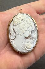Schelpcamee Art Nouveau 14k gouden zeer grote hanger broche, Sieraden, Tassen en Uiterlijk, Antieke sieraden, Ophalen of Verzenden