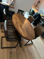 Ovale Eettafel mangohout met 4 stoelen, Huis en Inrichting, Tafels | Eettafels, Ophalen, Gebruikt, Rond, 50 tot 100 cm
