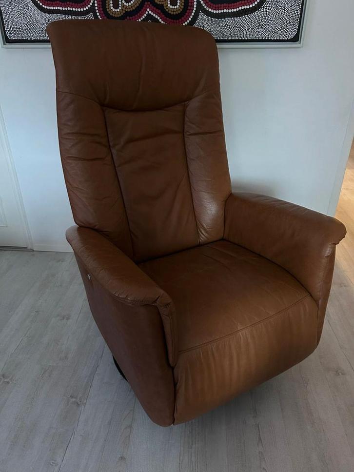 Leren Relaxfauteuil Hjort Knudsen, Huis en Inrichting, Fauteuils, Gebruikt, Leer, 75 tot 100 cm, Minder dan 75 cm, Ophalen