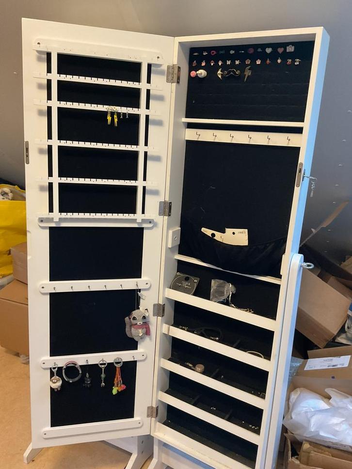Staande sieradenkast met spiegel wit, Huis en Inrichting, Woonaccessoires | Spiegels, Gebruikt, Minder dan 50 cm, 150 tot 200 cm