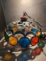 Prachtige Florentijnse smeedijzeren hanglamp, vintage, Ophalen of Verzenden, Gebruikt, Glas, Art deco vintage