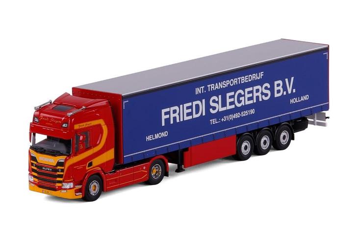 Scania R Highline met Schuifzeiloplegger - Friedi Slegers, Hobby en Vrije tijd, Modelauto's | 1:50, Nieuw, Bus of Vrachtwagen