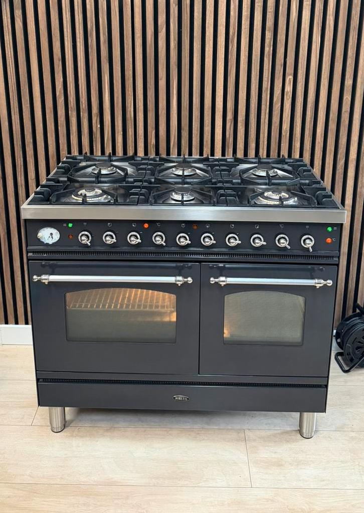 Mooie antraciet Boretti Fornuis 100 cm (Gratis bezorgen), Witgoed en Apparatuur, Fornuizen, Zo goed als nieuw, Vrijstaand, Gas