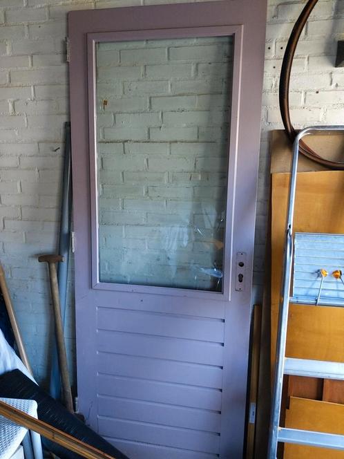 Hardhouten achterdeur, deur  Incl. Hangwerk (scharnieren), Doe-het-zelf en Verbouw, Deuren en Horren, Gebruikt, Buitendeur, 200 tot 215 cm