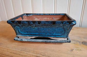 Bonsai schaaltje met schotel, blauw geglazuurd beschikbaar voor biedingen