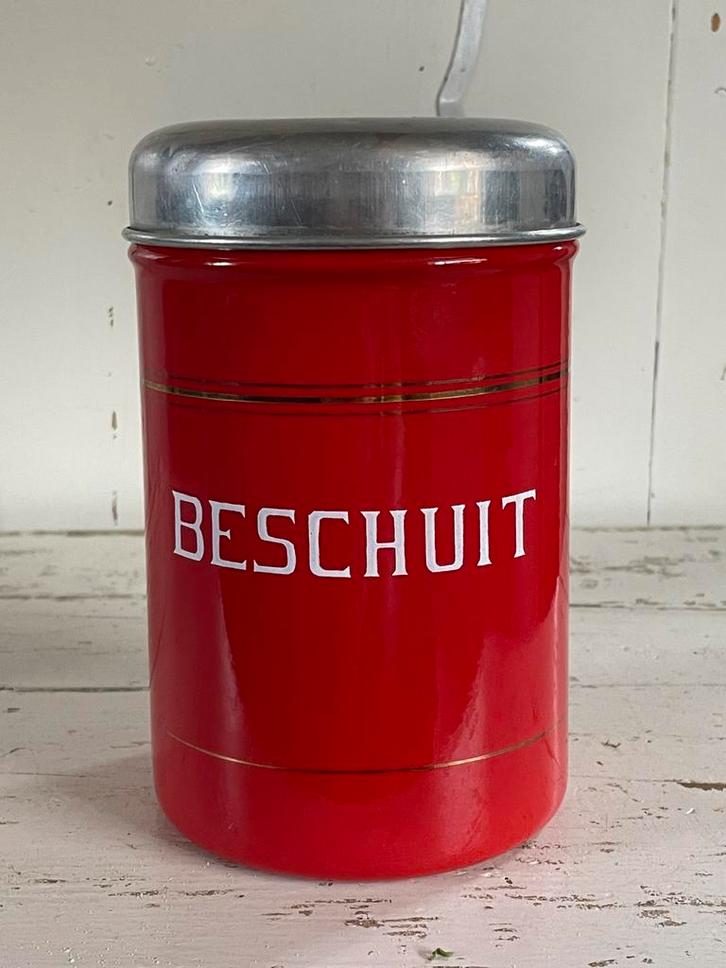 Emaille oude beschuitbus rood, Antiek en Kunst, Antiek | Emaille, Ophalen of Verzenden