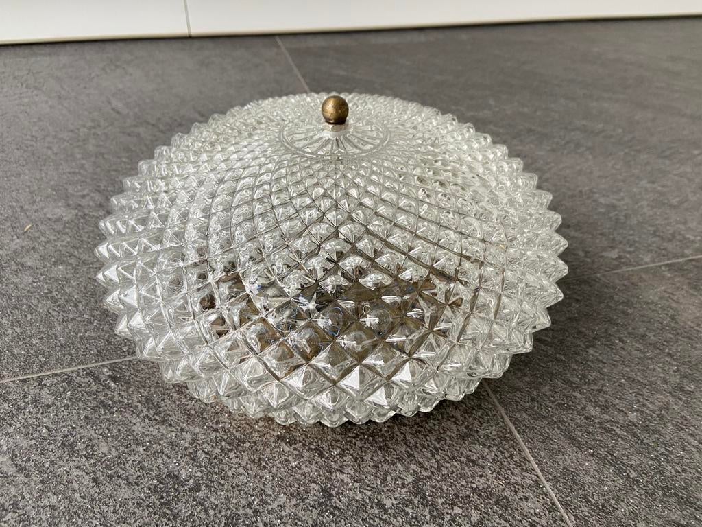 Vintage retro Hollywood Regency stijl plafonniere glas lamp, Antiek en Kunst, Ophalen of Verzenden
