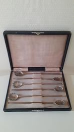 Longdrinklepels in etui verzilverd, Antiek en Kunst, Antiek | Goud en Zilver, Ophalen of Verzenden, Zilver