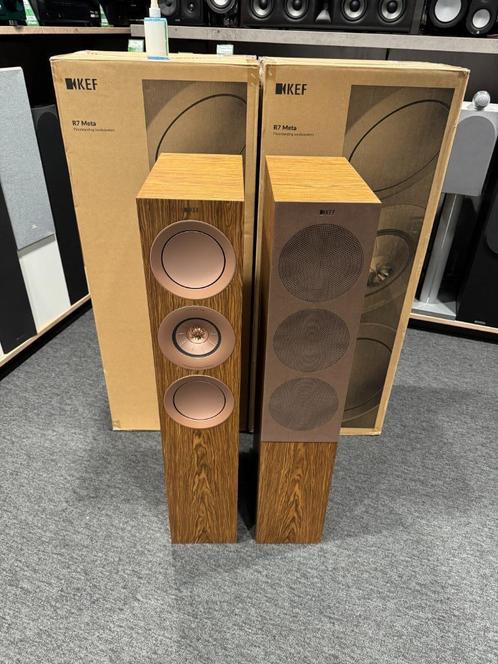EP:Apollo Kef R7 Meta Walnoot DEMO SET, Audio, Tv en Foto, Luidsprekers, Gebruikt, Front, Rear of Stereo speakers, 120 watt of meer