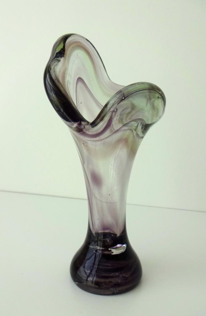 Glazen vaas helder en roodbruin wijde hals Murano 3231-g, Antiek en Kunst, Antiek | Glas en Kristal, Ophalen of Verzenden