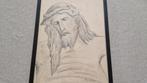 oude religie tekening jesus in lijst gesigneerd, Antiek en Kunst, Ophalen of Verzenden