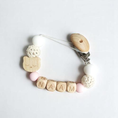 Gepersonaliseerde naam speen koord met houten beertje lichtr, Kinderen en Baby's, Kraamcadeaus en Geboorteborden, Nieuw, Kraamcadeau