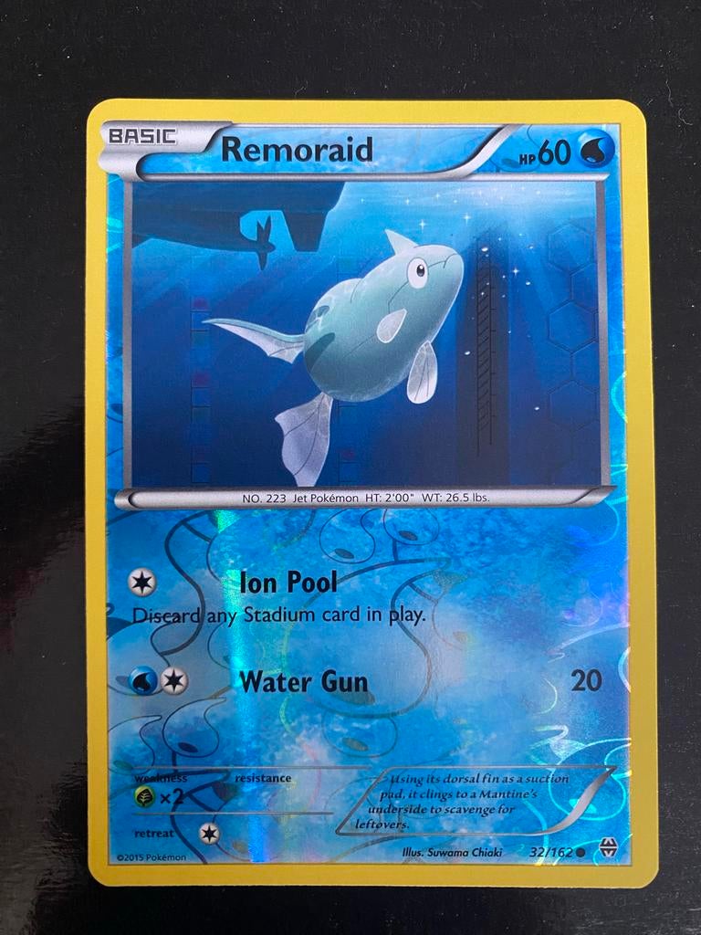 Remoraid 32/162 Rev. Holo Pokémon XY Breakthrough 2015, Ophalen of Verzenden, Zo goed als nieuw, Losse kaart, Foil