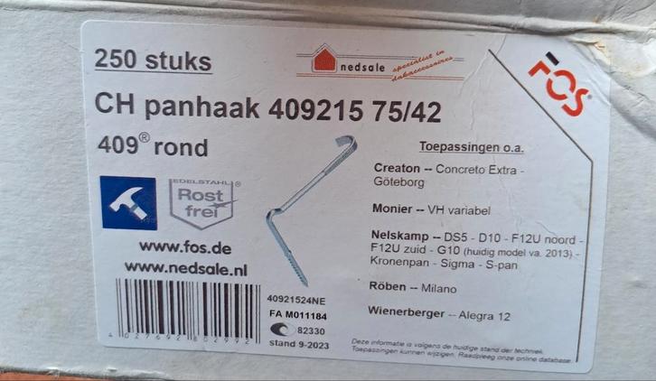 FOS Panhaak 409215 75/42 RVS - 250 stuks, Doe-het-zelf en Verbouw, Metselstenen, Nieuw, Overige typen, Ophalen of Verzenden