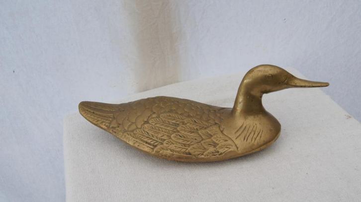 Koperen en houten eend, Antiek en Kunst, Kunst | Beelden en Houtsnijwerken, Ophalen of Verzenden