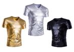 Heren gouden zilveren zwart wetlook t-shirt shirt lak leren, Kleding | Heren, Nieuw, Verzenden