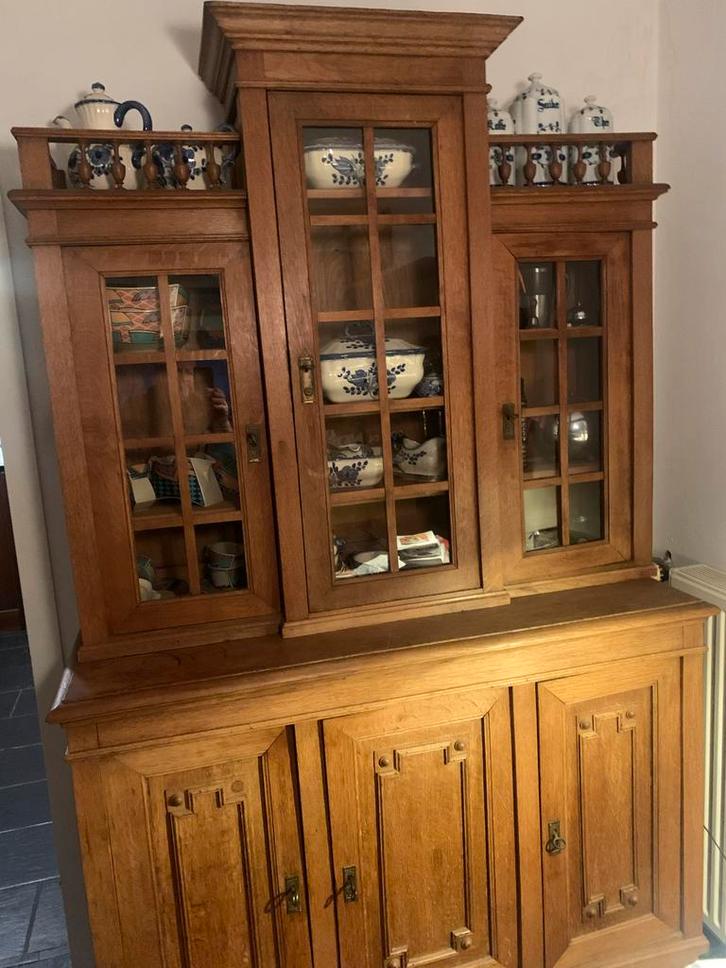 Antieke Voleiken Vitrinekast, Antiek en Kunst, Antiek | Meubels | Kasten, Ophalen of Verzenden