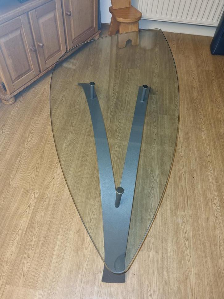 Glazen salontafel, Huis en Inrichting, Tafels | Salontafels, Gebruikt, Minder dan 50 cm, 50 tot 100 cm, 150 tot 200 cm, Overige vormen