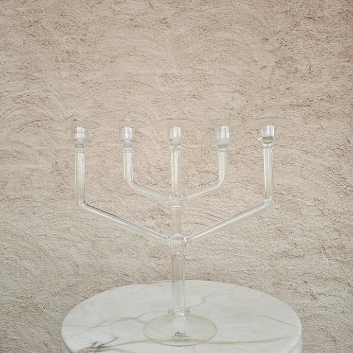 Vintage glazen kandelaar (32 cm hoog), Huis en Inrichting, Woonaccessoires | Kandelaars en Kaarsen, Zo goed als nieuw, Kandelaar