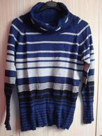 Blauw, grijs met zwart gebreide trui met koord. Maat L., Kleding | Dames, Truien en Vesten, Ophalen of Verzenden, Zo goed als nieuw