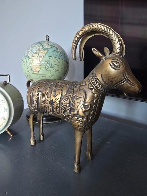 Antiek massief koperen ram / bok rambeeld in reliëf €69, Antiek en Kunst, Kunst | Designobjecten, Ophalen of Verzenden