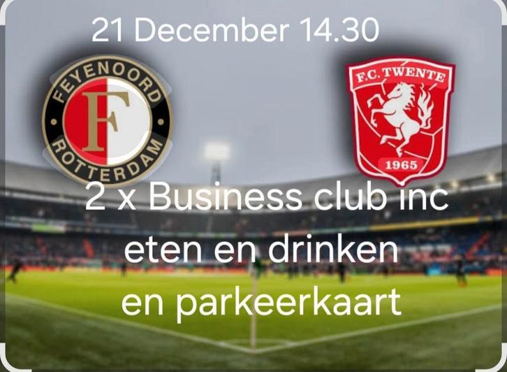 Vip last minute Feyenoord

FC TWENTE Business, Tickets en Kaartjes, Sport | Overige, Twee personen, December